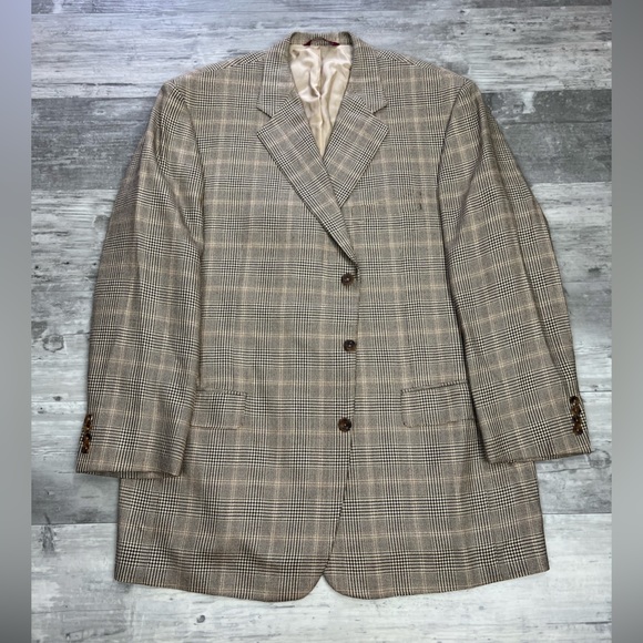 Samuelsohn Other - Samuelsohn Tan, Black & Gold Plaid Sport Coat 48L